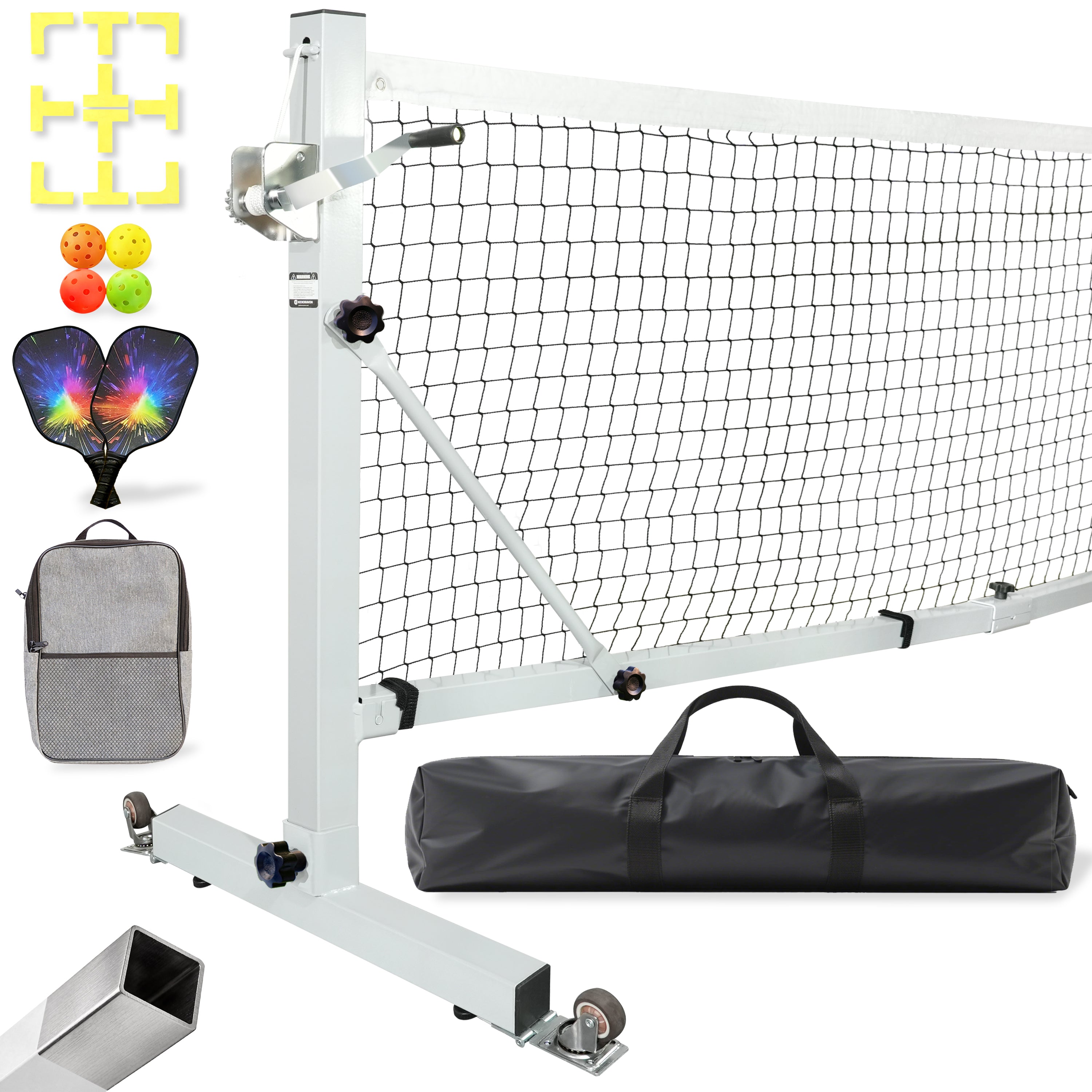 KEXORAVON Portable Pickleball Net Set with Wheels, 22 FT Regulation Size Pickleball Net System with Hand Winch Anti-Sag, 2 Paddles, 4 Balls & Court Markers, Indoor/Outdoor Pickleball Equipment