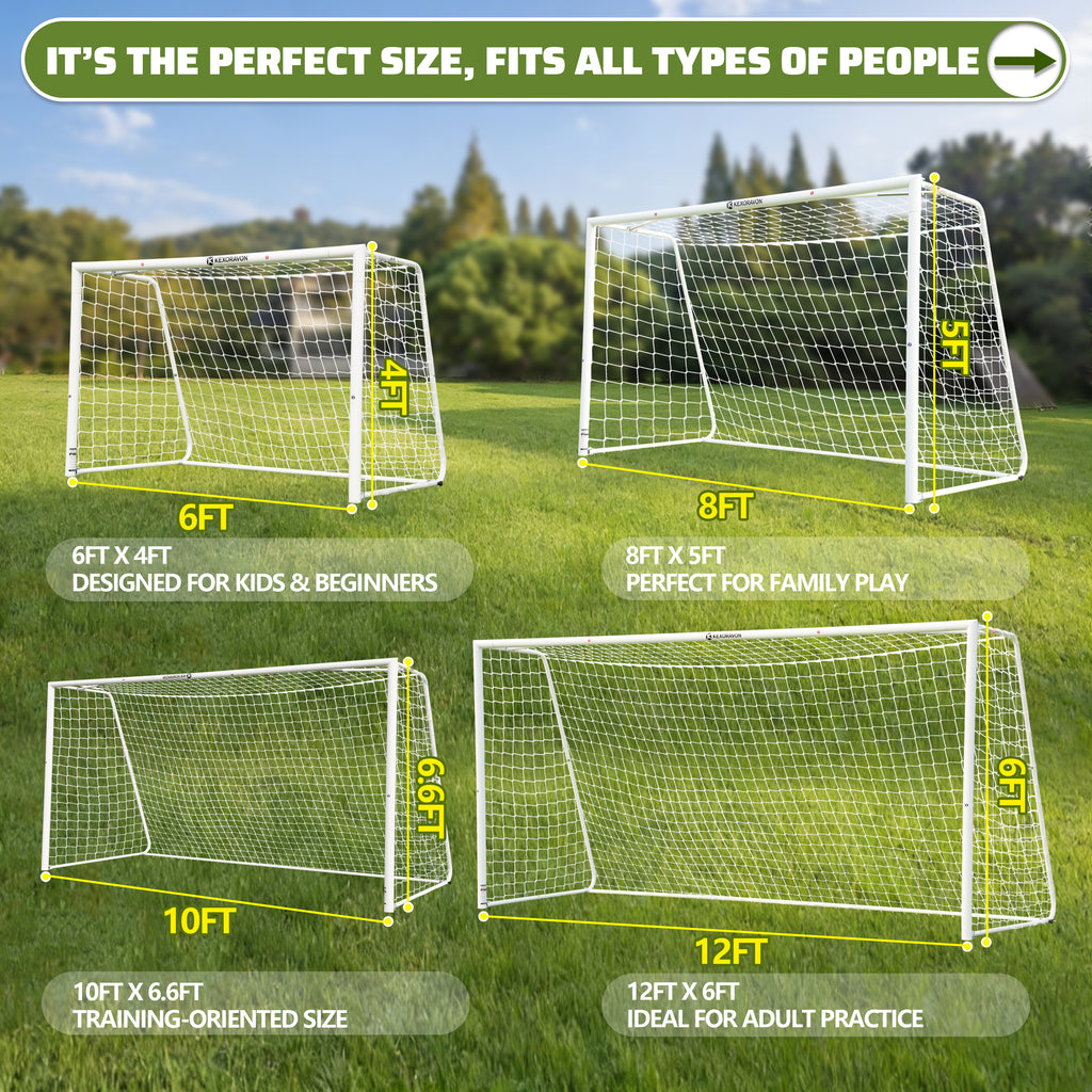 KEXORAVON Portable Soccer Goal with Aluminum Alloy Frame, Easy Assembly Soccer Goal with Net for Backyard, Outdoor Training & Practice, Multiple Sizes Available