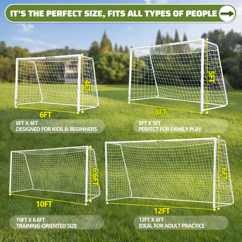 KEXORAVON Portable Soccer Goal with Aluminum Alloy Frame, Easy Assembly Soccer Goal with Net for Backyard, Outdoor Training & Practice, Multiple Sizes Available