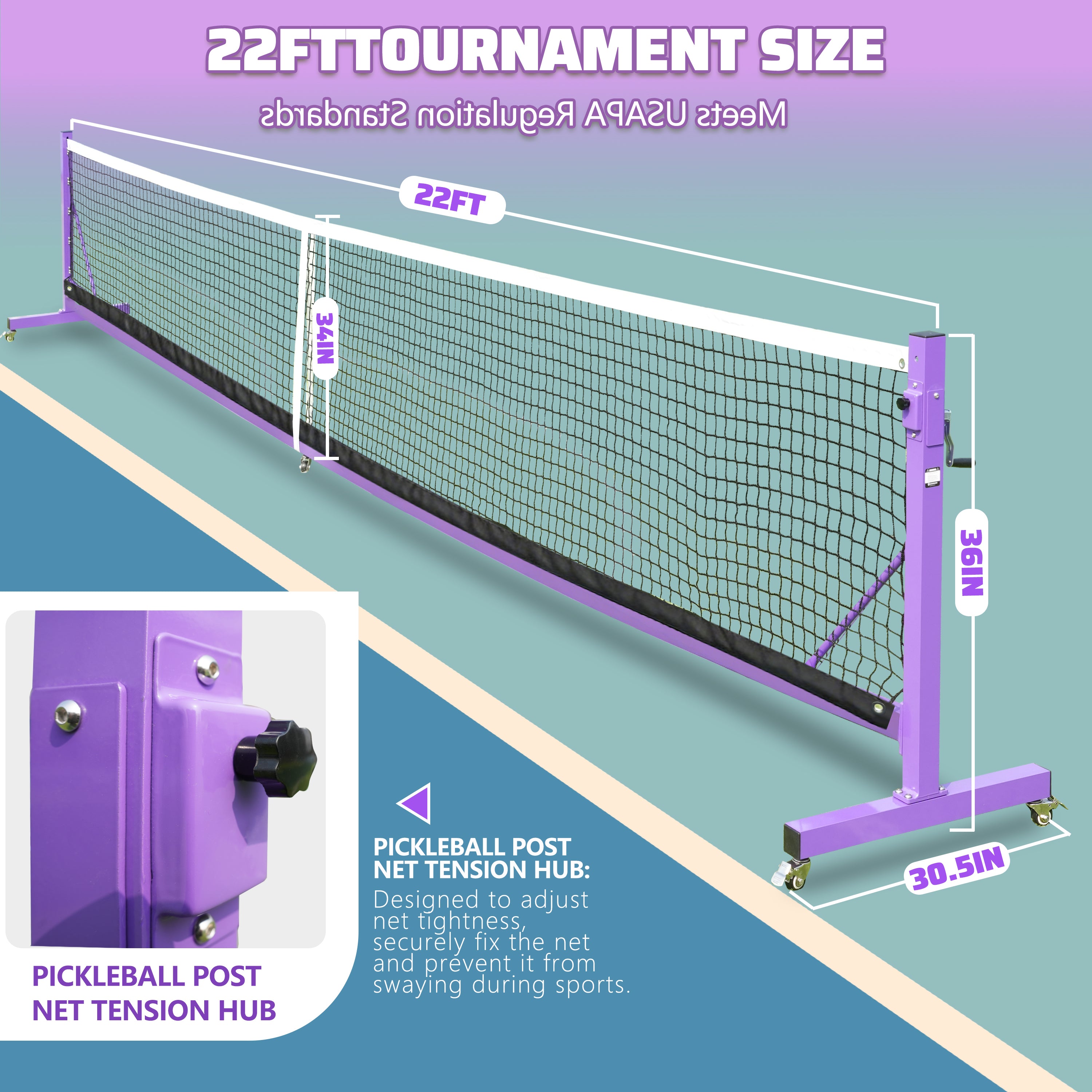 KEXORAVON Portable Pickleball Net Post System, Movable Pickleball Net Poles with Weighted Base for Outdoor Court Setup, Heavy Duty Metal Frame for Backyard Driveway Pickleball Court Equipment