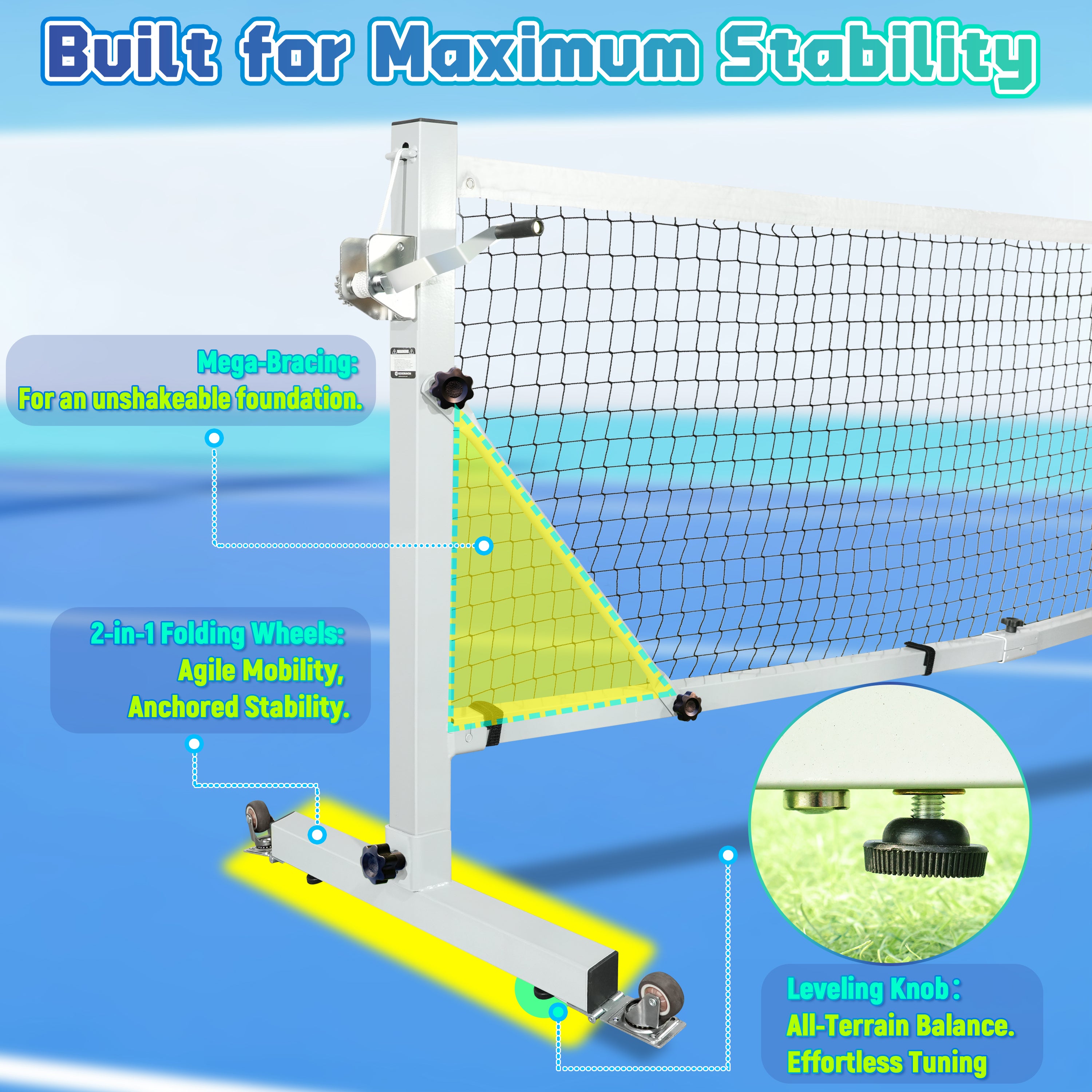 KEXORAVON Portable Pickleball Net Set with Wheels, 22 FT Regulation Size Pickleball Net System with Hand Winch Anti-Sag, 2 Paddles, 4 Balls & Court Markers, Indoor/Outdoor Pickleball Equipment