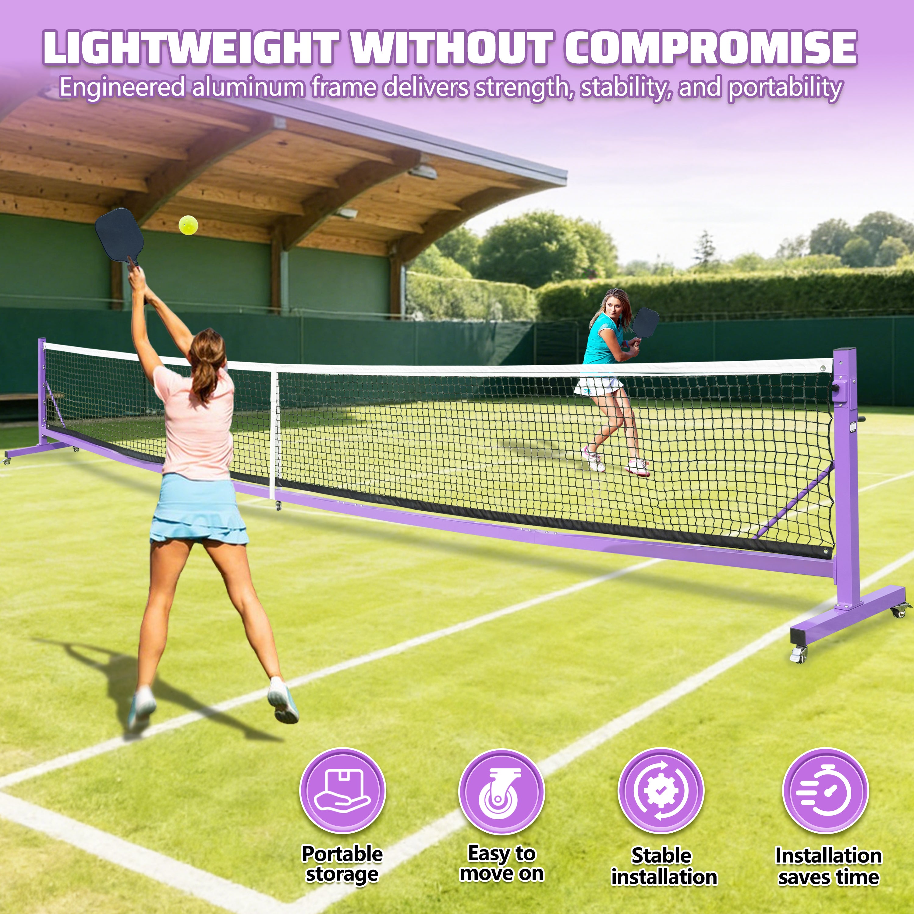 KEXORAVON Portable Pickleball Net Post System, Movable Pickleball Net Poles with Weighted Base for Outdoor Court Setup, Heavy Duty Metal Frame for Backyard Driveway Pickleball Court Equipment