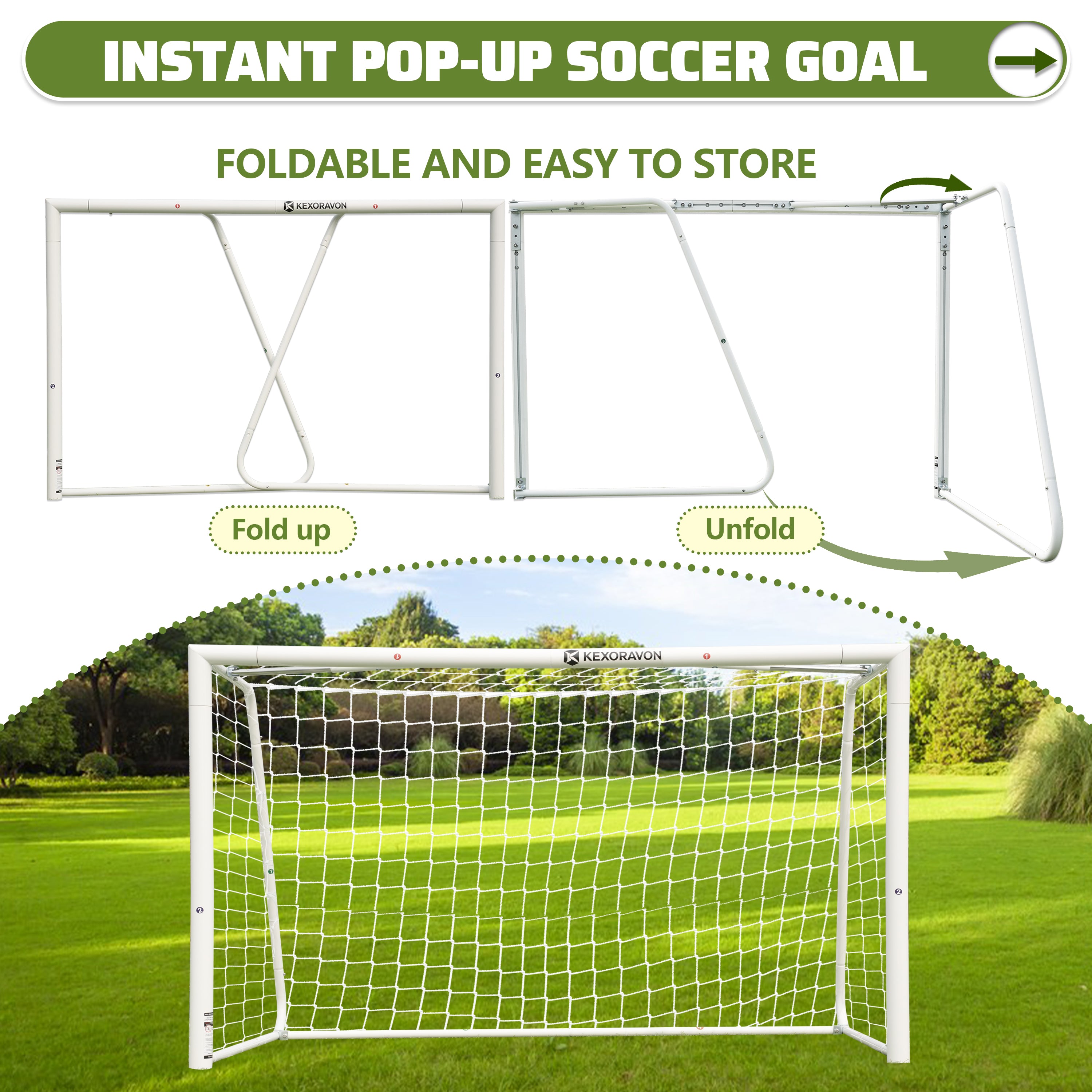 KEXORAVON Portable Soccer Goal with Aluminum Alloy Frame, Easy Assembly Soccer Goal with Net for Backyard, Outdoor Training & Practice, Multiple Sizes Available