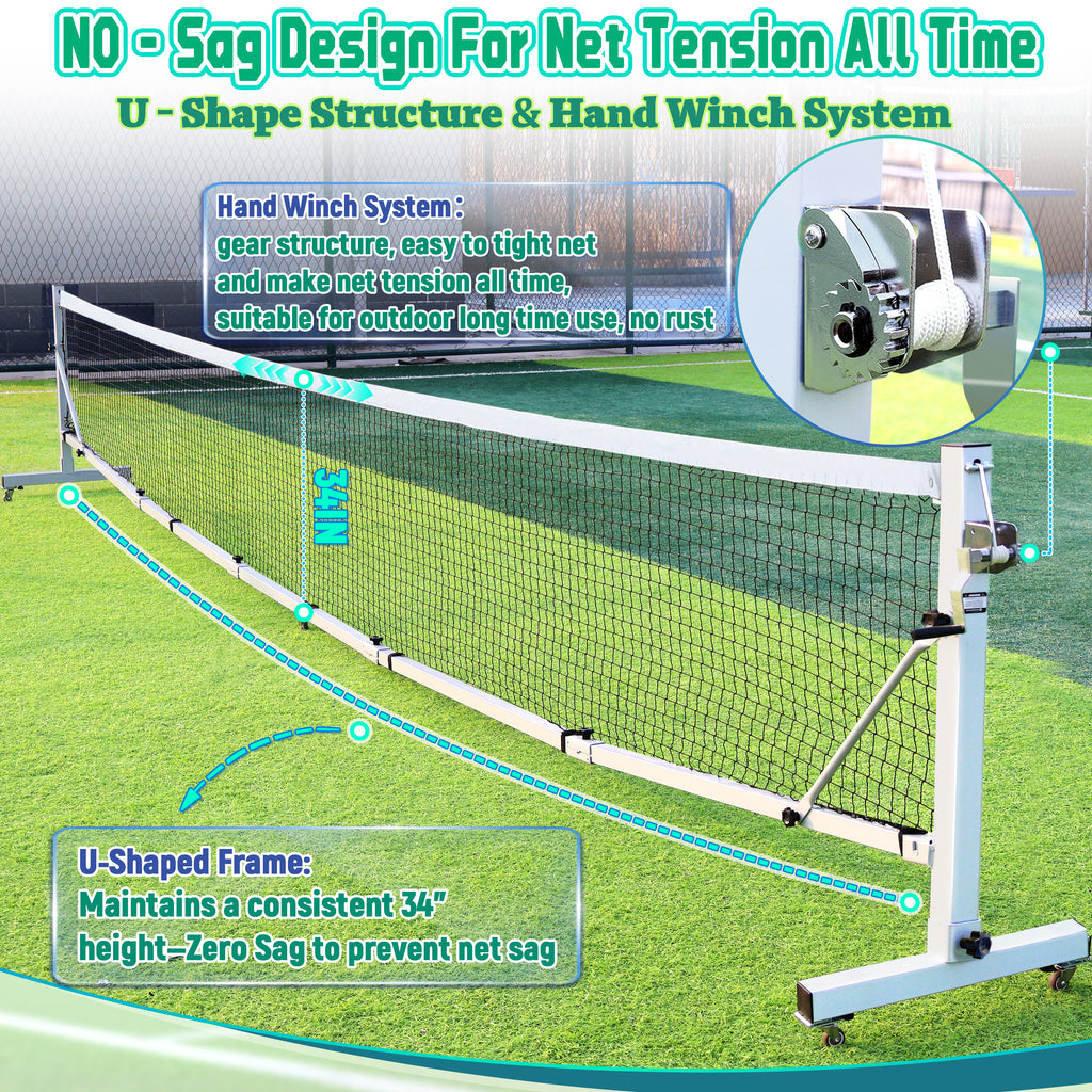 KEXORAVON Portable Pickleball Net Set with Wheels, 22 FT Regulation Size Pickleball Net System with Hand Winch Anti-Sag, 2 Paddles, 4 Balls & Court Markers, Indoor/Outdoor Pickleball Equipment
