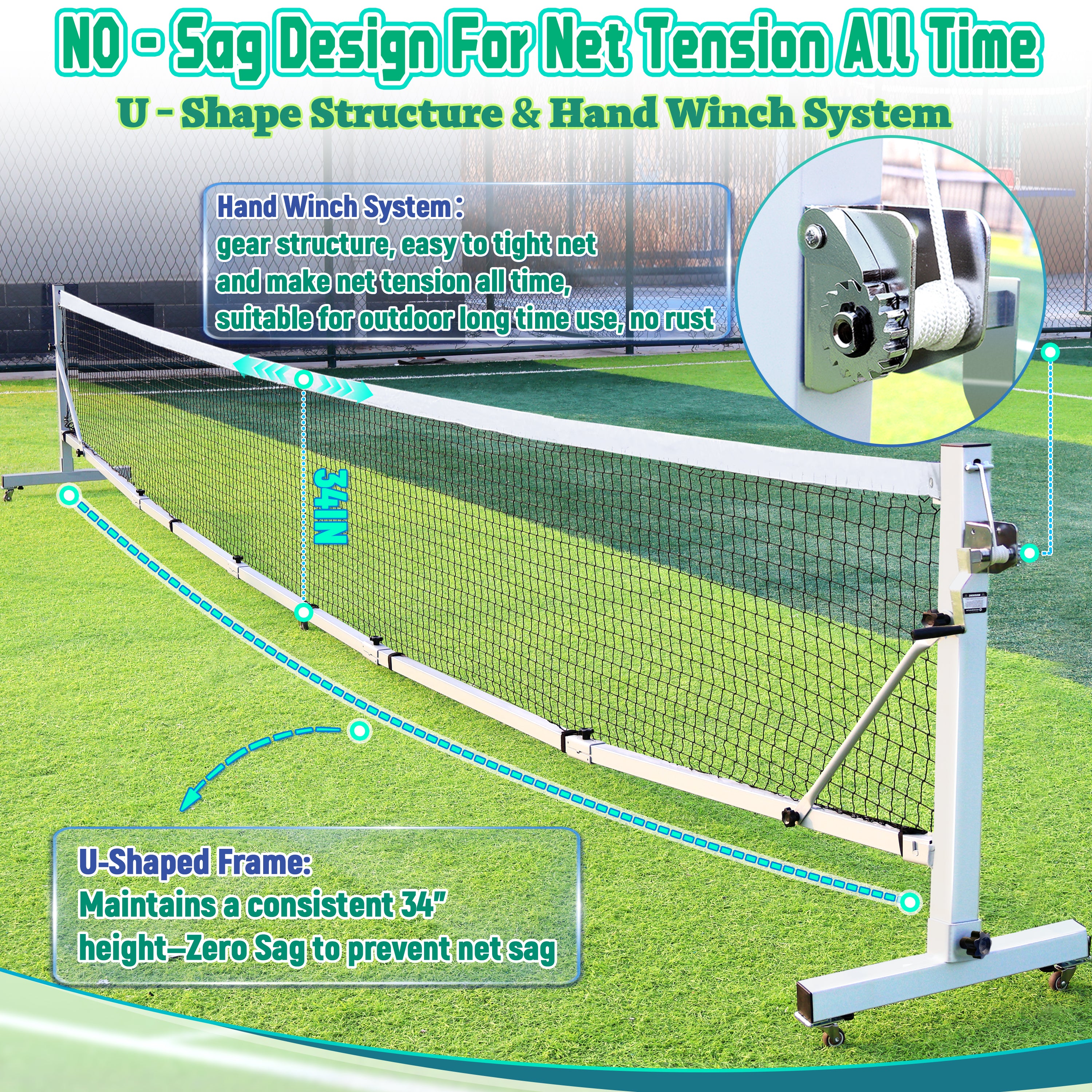 KEXORAVON Portable Pickleball Net Set with Wheels, 22 FT Regulation Size Pickleball Net System with Hand Winch Anti-Sag, 2 Paddles, 4 Balls & Court Markers, Indoor/Outdoor Pickleball Equipment