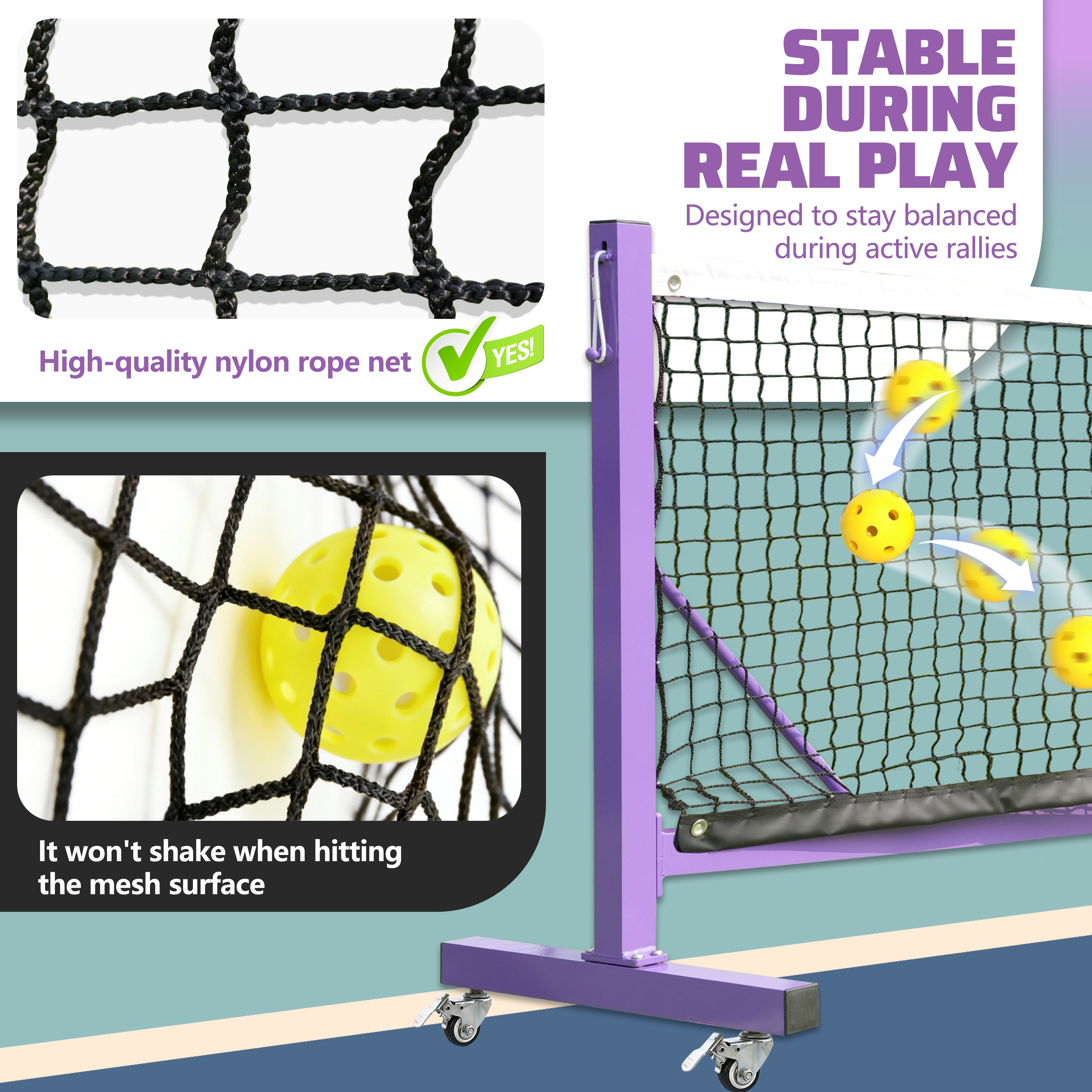 KEXORAVON Portable Pickleball Net Post System, Movable Pickleball Net Poles with Weighted Base for Outdoor Court Setup, Heavy Duty Metal Frame for Backyard Driveway Pickleball Court Equipment