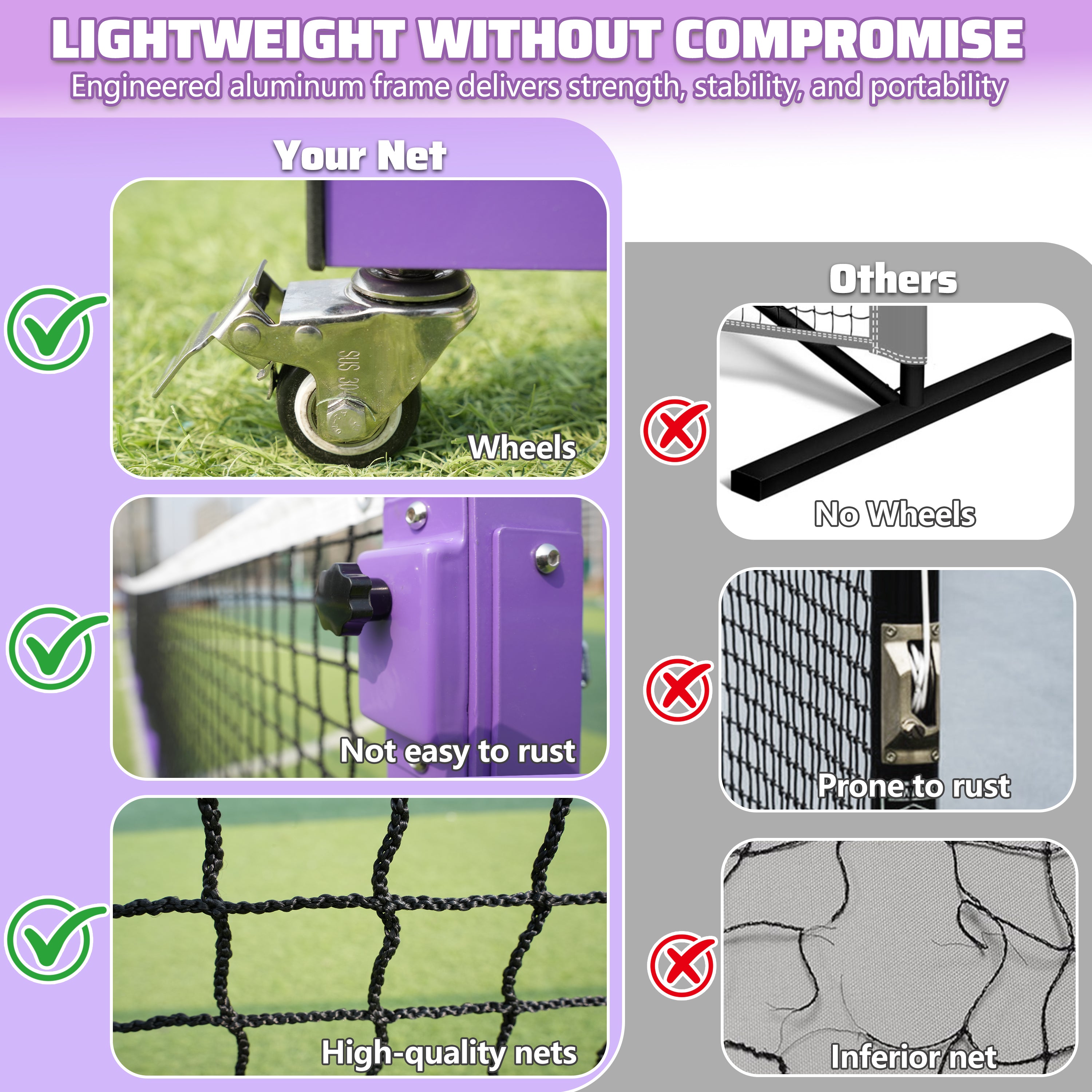 KEXORAVON Portable Pickleball Net Post System, Movable Pickleball Net Poles with Weighted Base for Outdoor Court Setup, Heavy Duty Metal Frame for Backyard Driveway Pickleball Court Equipment