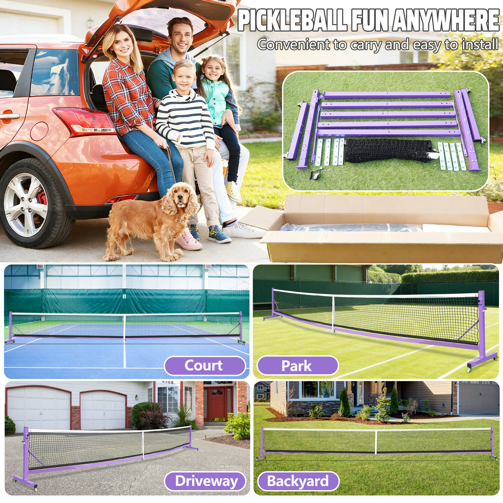 KEXORAVON Portable Pickleball Net Post System, Movable Pickleball Net Poles with Weighted Base for Outdoor Court Setup, Heavy Duty Metal Frame for Backyard Driveway Pickleball Court Equipment