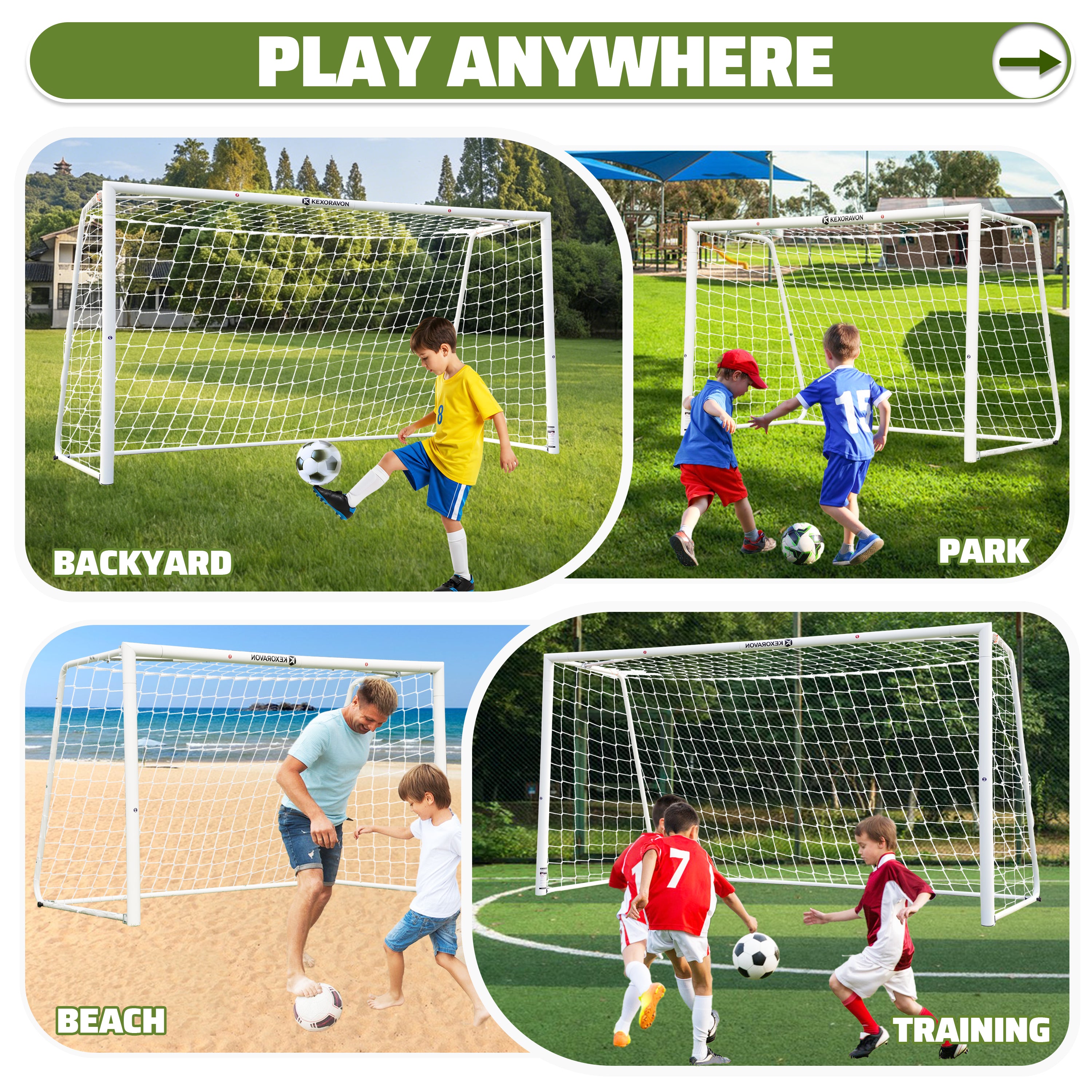 KEXORAVON Portable Soccer Goal with Aluminum Alloy Frame, Easy Assembly Soccer Goal with Net for Backyard, Outdoor Training & Practice, Multiple Sizes Available